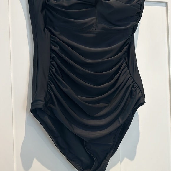 Halter One Piece Ruching Tummy Control Retro Bathing Suit, Black, Women Size XL - Picture 10 of 14